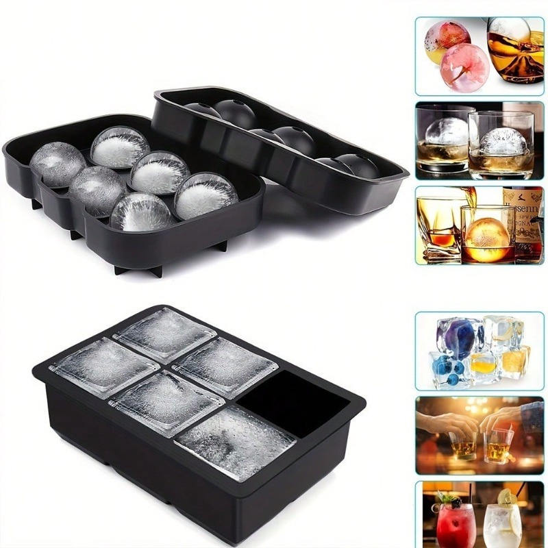蓋付きプレミアムシリコン製製氷皿 大型角型と球型の氷型 カク - Ice Mold Sphere のレビューと価格