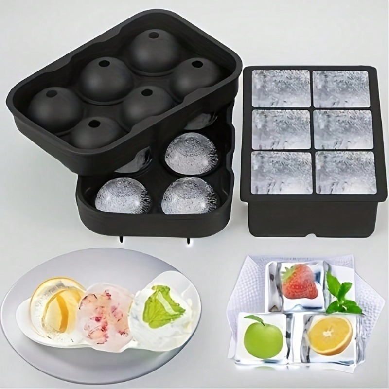 蓋付きプレミアムシリコン製製氷皿 大型角型と球型の氷型 カク - Ice Mold Sphere のレビューと価格